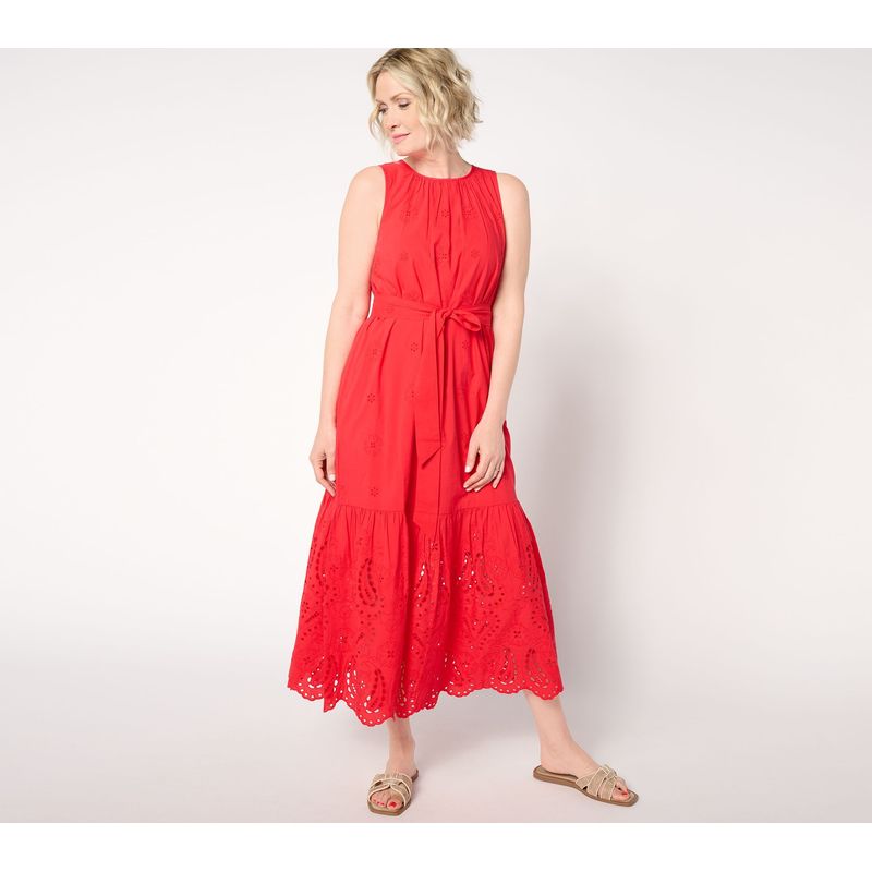 Sunnylife Women's Dress Sz Xl Eyelet Sleeveless Maxi Self Belt Red A653941